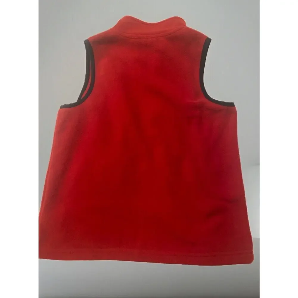 Cat Caterpillar Brand Red/Black Trim Fleece Vest -2 Front Pockets Youth S 7/8